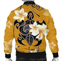 Hawaiian Turtle Plumeria Polynesian Bomber Jacket Yellow - AH - Polynesian Pride