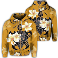 Hawaiian Turtle Plumeria Polynesian Zip Hoodie Yellow Unisex Art - Polynesian Pride