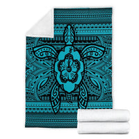 Hawaiian Turtle Polyensian Tribal Premium Blankets Blue AH - Polynesian Pride