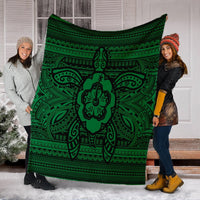 Hawaiian Turtle Polyensian Tribal Premium Blankets Green AH - Polynesian Pride