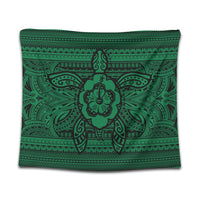 Hawaiian Turtle Polynesian Tribal Tapestry Green AH Wall Tapestry Black - Polynesian Pride