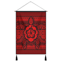 Hawaiian Turtle Polynesian Tribal Hanging Poster Red AH Hanging Poster Cotton And Linen - Polynesian Pride