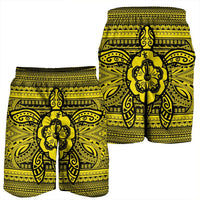 Hawaiian Turtle Polynesian Tribal Men's Shorts Yellow AH - Polynesian Pride