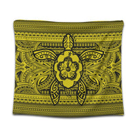 Hawaiian Turtle Polynesian Tribal Tapestry Yellow AH Wall Tapestry Black - Polynesian Pride