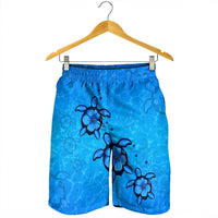 Hawaiian Turtle Swim In The OCean With Hibiscus Polynesian Men's Shorts - AH - Polynesian Pride