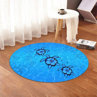 Hawaiian Turtle Swim In The OCean With Hibiscus Polynesian Round Carpet - AH - Polynesian Pride