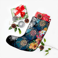 Hawaiian Turtle Swimming Wave Plumeria Hibiscus Polynesian Christmas Stocking - Garden Style - AH - Polynesian Pride