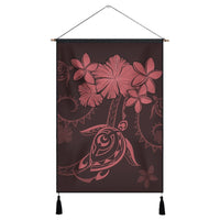 Hawaiian Turtles Hibiscus Plumeria Polynesian Hanging Poster - Pink - AH Hanging Poster Cotton And Linen - Polynesian Pride