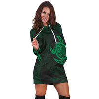 Hawaiian Two Turtle Polynesian Hoodie Dress Green AH - Polynesian Pride