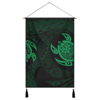 Hawaiian Two Turtle Polynesian Hanging Poster Green AH Hanging Poster Cotton And Linen - Polynesian Pride