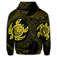 Hawaiian Two Turtle Polynesian Zip Hoodie Yellow - Polynesian Pride