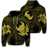 Hawaiian Two Turtle Polynesian Zip Hoodie Yellow Unisex Art - Polynesian Pride