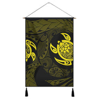 Hawaiian Two Turtle Polynesian Hanging Poster Yellow AH Hanging Poster Cotton And Linen - Polynesian Pride