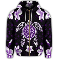 Hawaiian Violet Turtle Plumeria Zip Hoodie - Polynesian Pride