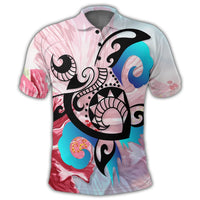 Hawaiian Wave Hibiscus Watercolor Turtle Polynesian Polo Shirt - Polynesian Pride