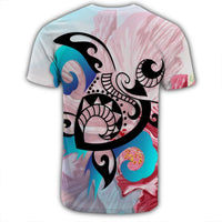 Hawaiian Wave Hibiscus Watercolor Turtle Polynesian T Shirt AH - Polynesian Pride