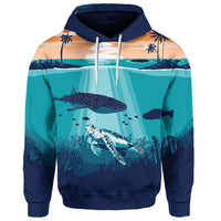 Custom Hawaiian Whale and Turtle In Sunset Polynesian Hoodie - Polynesian Pride