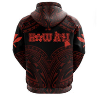 Hawaiian Kanaka Map Polynesian Hoodie Zip Red Brad Style - Polynesian Pride
