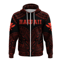 Hawaiian Kanaka Map Polynesian Hoodie Zip Red Brad Style - Polynesian Pride