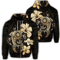 Hibiscus Plumeria Mix Polynesian Turtle Zip Hoodie Unisex Art - Polynesian Pride