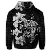 Hibiscus Plumeria Mix Polynesian Turtle Hoodie Gray - Polynesian Pride