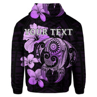 Custom Hibiscus Plumeria Mix Polynesian Turtle Hoodie Violet - Polynesian Pride