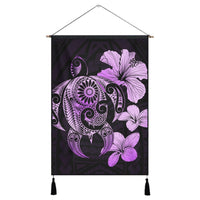 Hibiscus Plumeria Mix Polynesian Turtle Hanging Poster Violet - AH Hanging Poster Cotton And Linen - Polynesian Pride