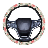 Hibiscus Plumeria Tropical Red Hawaii Universal Steering Wheel Cover with Elastic Edge One Size Red Steering Wheel Cover - Polynesian Pride