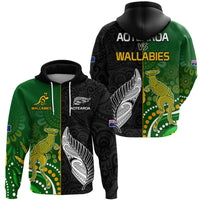 Aotearoa Rugby All Black Combine Australia Wallabies Hoodie Aboriginal Kangaroo and Maori Fern LT9 - Polynesian Pride