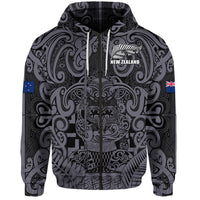 New Zealand Taiaha Maori Hoodie Minimalist Silver Fern All Black LT9 - Polynesian Pride