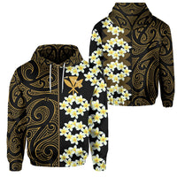 Hawaii Plumeria Kanaka Polynesian Hawaiian Hoodie Zip Curtis Style Unisex Gold - Polynesian Pride