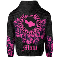 Maui Map Hibiscus Polynesian Hoodie Zip Lithe Style - Polynesian Pride