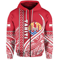 Custom Tahiti Rugby Zip Hoodie Marvelous Version Red Custom Text and Number - Polynesian Pride