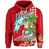 Custom Hawaii Mele Kalikimaka Hoodie Santa Claus Surfing Xmas Time LT9 Pullover Hoodie Red - Polynesian Pride