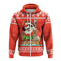 Hawaiian Santa Claus Mele Kalikimaka Hoodie Zip Red Farah Style - Polynesian Pride
