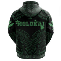 Hawaiian Kanaka Map Polynesian Molokai Hoodie Zip Green Brad Style - Polynesian Pride