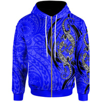 Polynesian Zip up Hoodie Polynesian Lizard Tattoo Unisex Blue - Polynesian Pride