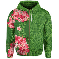 Hawaii Tropical Flower Polynesian Hawaiian Hoodie Zip Curtis Style - Polynesian Pride
