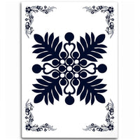 Hawaiian Quilt Maui Plant And Hibiscus Pattern Area Rug - Indigo White - AH Indigo - Polynesian Pride