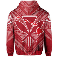 Hawaiian Kanaka Map Football Jersey Hoodie Zip Red and White Roger Style - Polynesian Pride