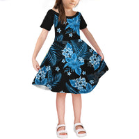 Hawaiian Short Sleeves Dress KID- Hawaii Flowers LT6 KID Blue - Polynesian Pride