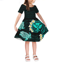 Hawaii Kanaka Turtle Style Short Sleeves Dress KID LT6 KID Green - Polynesian Pride