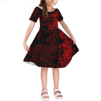 Hawaii Flowers Mix Tribal Pattern Short Sleeves Dress KID LT6 KID Red - Polynesian Pride