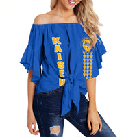 (Personalised) Hawaii - Kaiser High Custom Your Class Off Shoulder Waist Wrap Top AH Female Blue - Polynesian Pride