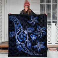 Kanaka Map Hibiscus Plumeria Turtle Art Blue Polynesian Premium Quilts - AH - Polynesian Pride