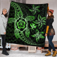 Kanaka Map Hibiscus Plumeria Turtle Art Green Polynesian Premium Quilts - AH - Polynesian Pride