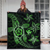 Kanaka Map Hibiscus Plumeria Turtle Art Green Polynesian Premium Quilts - AH - Polynesian Pride