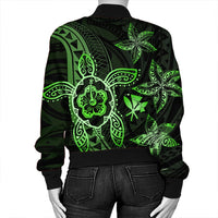 Kanaka Map Hibiscus Plumeria Turtle Art Green Polynesian Bomber Jacket - AH - Polynesian Pride