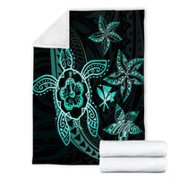 Kanaka Map Hibiscus Plumeria Turtle Art Polynesian Premium Blankets Turquoise - AH - Polynesian Pride
