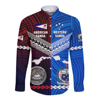 (Custom Personalised) American Samoa And Western Samoa Hawaii Long Sleeve Button Shirt Together LT8 Unisex Blue - Polynesian Pride